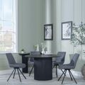 Bern Fluted Dining Set - 4 Seater - 120cm - Round - Black - 4x Boden Swivel Dining Chairs - Grey Fabric