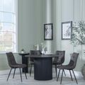 Bern Fluted Black 4 Seater Round Dining Set - 4 Corona Grey Fabric Chairs