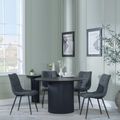 Bern Fluted Black 4 Seater Round Dining Set - 4 Corona Light Grey Fabric Chairs