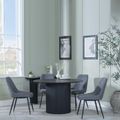 Bern Fluted Dining Set - 4 Seater - 120cm - Round - Black - 4x Darwin Dining Chairs - Grey Fabric