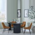 Bern Fluted Black 4 Seater Round Dining Set - 4 Darwin Orange Fabric Dining Chair
