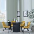 Bern Fluted Black 4 Seater Round Dining Set - 4 Darwin Yellow Fabric Dining Chair