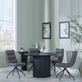 Bern Fluted Black 4 Seater Round Dining Set - 4 Diego Grey Leather Swivel Dining Chair