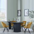 Bern Fluted Black 4 Seater Round Dining Set - 4 Ion Mustard Velvet Fabric Swivel Dining Chair