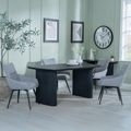 Bern Fluted Black Dining Set - Ace Grey Fabric Swivel Dining Chair