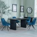 Bern Fluted Black Dining Set - Arctic Blue Velvet Fabric Swivel Dining Chair