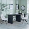 Bern Fluted Black Dining Set - Arctic Cream Velvet Fabric Swivel Dining Chair