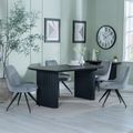 Bern Fluted Black Dining Set - Arctic Grey Velvet Fabric Swivel Dining Chair