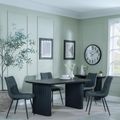 Bern Fluted Black Dining Set - Corona Light Grey Fabric Chairs
