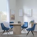 Bern Fluted Oak Effect 4 Seater Round Dining Set - 4 Arctic Blue Velvet Fabric Swivel Dining Chair