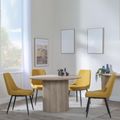 Bern Fluted Oak Effect 4 Seater Round Dining Set - 4 Darwin Yellow Fabric Dining Chair