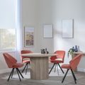 Bern Fluted Oak Effect 4 Seater Round Dining Set - 4 Ion Orange Velvet Fabric Swivel Dining Chair