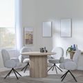 Bern Fluted Oak Effect 4 Seater Round Dining Set - 4 Theo Grey Fabric Swivel Dining Chair