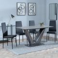 Camilla Grey Ceramic 4 Seater Dining Set - 4 Metro Black Leather Dining Chair with Black Legs