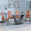Camilla Grey Ceramic 4 Seater Dining Set - 4 Metro Burnt Orange Leather Dining Chair with Black Legs