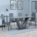 Camilla Grey Ceramic 4 Seater Dining Set - 4 Metro Grey Leather Dining Chair with Black Legs