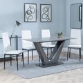 Camilla Grey Ceramic 4 Seater Dining Set - 4 Metro White Leather Dining Chair with Black Legs