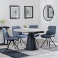 Carrara Grey Ceramic 4 Seater Round Extending Dining Set - 4 Boden Dark Grey Fabric Swivel Dining Chair