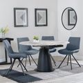 Carrara Grey Ceramic 4 Seater Round Extending Dining Set - 4 Boden Grey Fabric Swivel Dining Chair