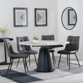 Carrara Grey Ceramic 4 Seater Round Extending Dining Set - 4 Corona Grey Fabric Dining Chair
