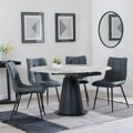 Carrara Grey Ceramic 4 Seater Round Extending Dining Set - 4 Corona Light Grey Fabric Dining Chair