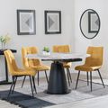 Carrara Grey Ceramic 4 Seater Round Extending Dining Set - 4 Corona Yellow Fabric Dining Chair