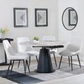 Carrara Grey Ceramic 4 Seater Round Extending Dining Set - 4 Darwin Cream Fabric Dining Chair