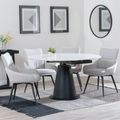 Carrara White Ceramic 4 Seater Round Extending Dining Set - 4 Ace Beige Fabric Swivel Dining Chair
