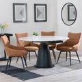 Carrara White Ceramic 4 Seater Round Extending Dining Set - 4 Ace Orange Fabric Swivel Dining Chair
