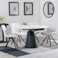 Carrara White Ceramic 4 Seater Round Extending Dining Set - 4 Boden Cream Fabric Swivel Dining Chair