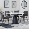 Carrara White Ceramic 4 Seater Round Extending Dining Set - 4 Corona Grey Fabric Dining Chair