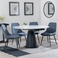Carrara Dining Set - 4 Seater - 135cm - Round - White Ceramic - Extending - 4x Darwin Dining Chairs - Dark Grey Fabric