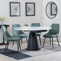 Carrara White Ceramic 4 Seater Round Extending Dining Set - 4 Darwin Green Fabric Dining Chair