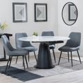 Carrara White Ceramic 4 Seater Round Extending Dining Set - 4 Darwin Grey Fabric Dining Chair
