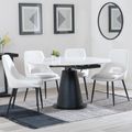 Carrara White Ceramic 4 Seater Round Extending Dining Set - 4 Peyton Cream Fabric Dining Chair