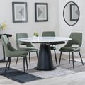 Carrara White Ceramic 4 Seater Round Extending Dining Set - 4 Peyton Green Fabric Dining Chair