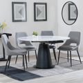 Carrara White Ceramic 4 Seater Round Extending Dining Set - 4 Peyton Grey Fabric Dining Chair