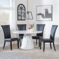 Carrera 4 Seater White Marble Round Dining Set - 4 Cadiz Black Leather Dining Chair