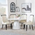Carrera 4 Seater White Marble Round Dining Set - 4 Carmela Cream Leather Dining Chair