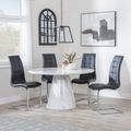 Carrera 4 Seater White Marble Round Dining Set - 4 Jamison Black Faux Leather Dining Chair
