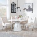 Carrera 4 Seater White Marble Round Dining Set - 4 Knocker Back Champagne Velvet Fabric Dining Chair with Chrome Legs