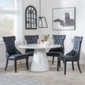 Carrera 4 Seater White Marble Round Dining Set - 4 Mimi Black Leather Dining Chair