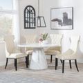 Carrera 4 Seater White Marble Round Dining Set - 4 Mimi Cream Leather Dining Chair