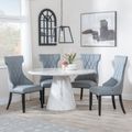 Carrera 4 Seater White Marble Round Dining Set - 4 Mimi Grey Leather Dining Chair
