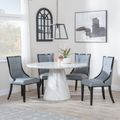 Carrera 4 Seater White Marble Round Dining Set - 4 Paris Grey Leather Dining Chair with Black Legs