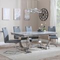 Glacier Grey Marble and Chrome Dining Set - Bianco Grey Faux Leather Dining Chair