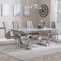 Glacier Grey Marble and Chrome Dining Set - Jamison Beige Faux Leather Dining Chair