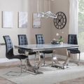 Glacier Grey Marble and Chrome Dining Set - Jamison Black Faux Leather Dining Chair