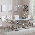Glacier Grey Marble and Chrome Dining Set - Knocker Back Champagne Velvet Fabric Dining Chair with Chrome Legs