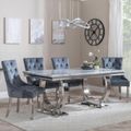 Glacier Grey Marble and Chrome Dining Set - Knocker Back Grey Velvet Fabric Dining Chair with Chrome Legs